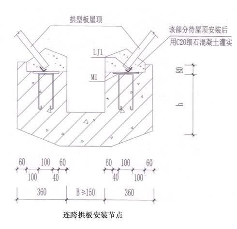 U型磚混結(jié)構(gòu)連跨拱形屋頂安裝節(jié)點(diǎn)圖